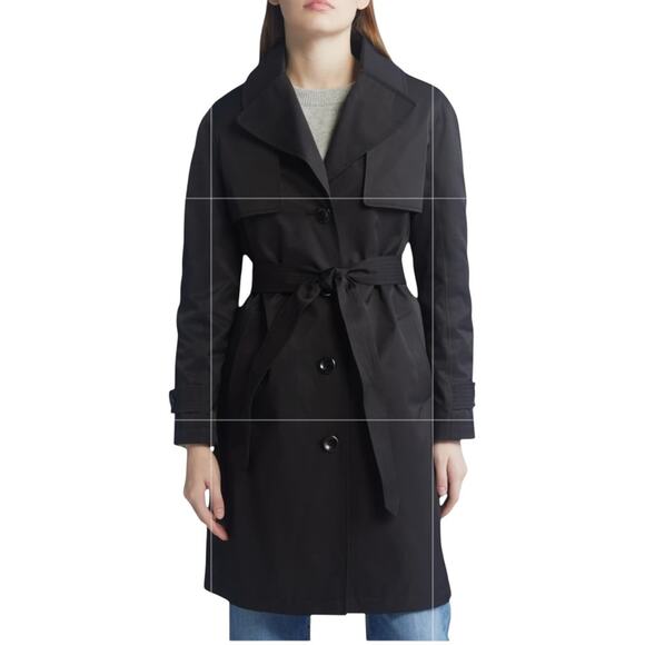 NWOT Via Spiga Black Water Repellent Cotton Blend Trench Coat - Sz XXL - Picture 1 of 12